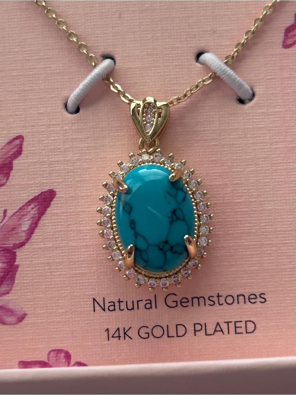 NWT Adina Eden Gold-Plated Necklace with Turquoise Oval Pendant